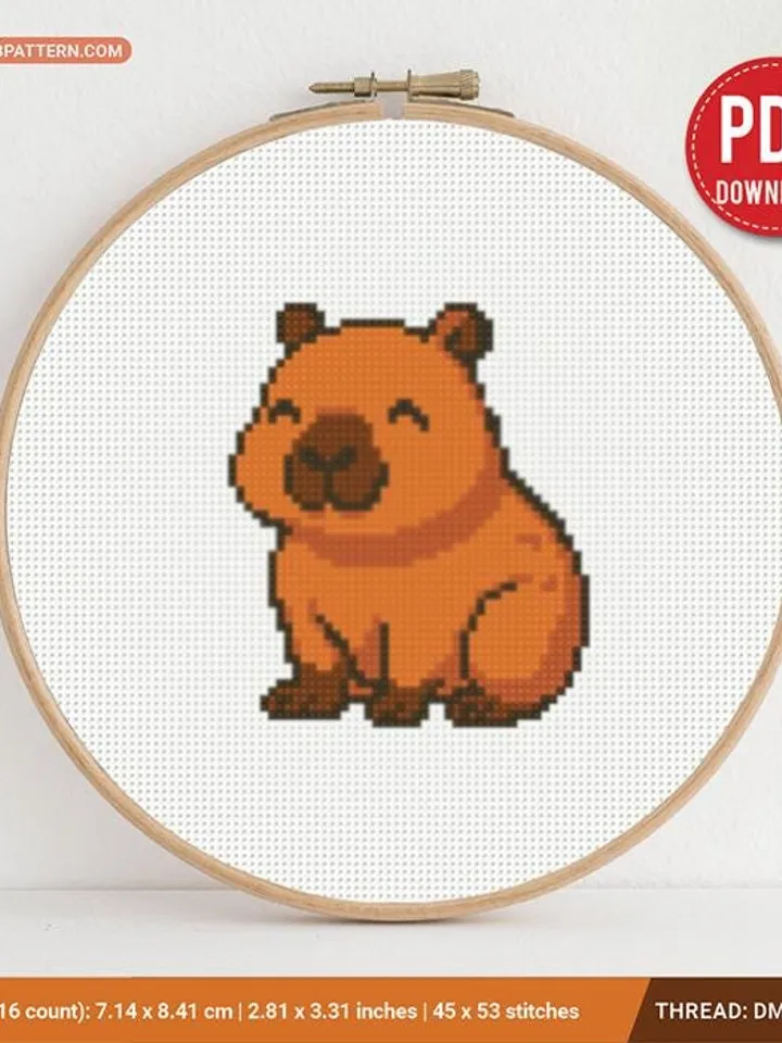 Mini cute Capybara Cross stitch pattern, contemporary animal, beginner counted, modern chart, gift DIY, embroidery, instant PDF, digital PDF