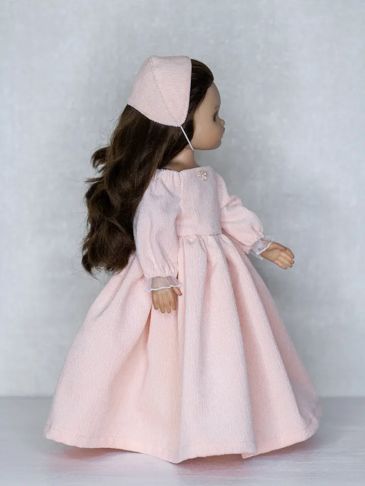 Dianna Effner Little Darling dress, Pink dress and hat for 13 inch doll in the style of "Juliet", waist 13 - 14,5 cm