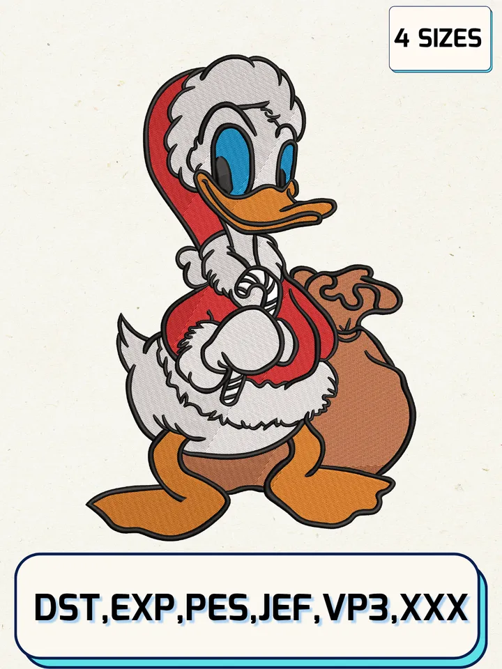 Donna Duck Christmas Embroidery Design,Christmas Embroidery Designs,Machine Embroidery Files,Donna Duck Embroidery Design,4 sizes