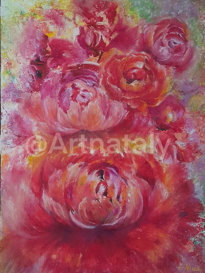 Original Oil Pastel Flower Painting Floral Fresh
