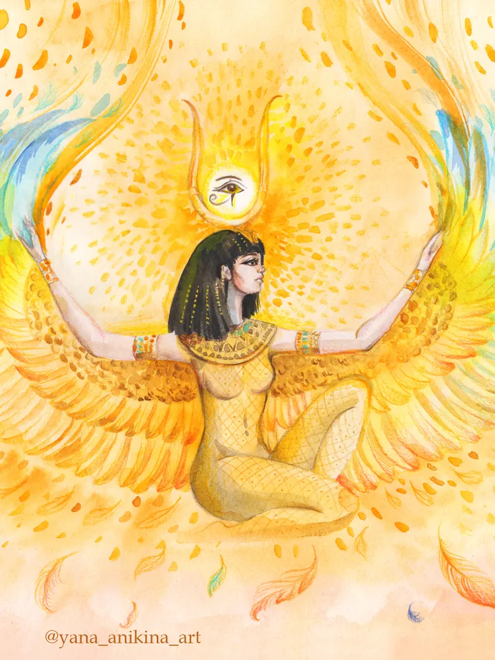 Isis Goddess Painting Egyptian Goddess Isis Art Original Watercolor Egyptian Gods Artwork. MADE TO ORDER