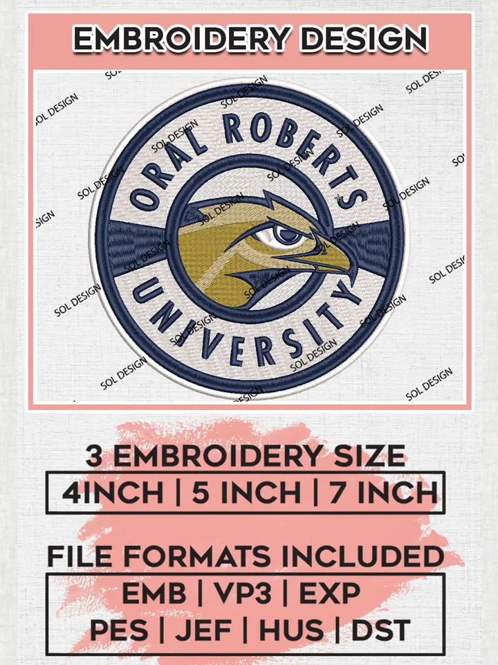 Oral Roberts Golden Eagles Team Round Logo Embroidery Design Files, NCAA Oral Roberts Golden Eagles Machine Embroidery, NCAA Teams, Game Day, 3 sizes, NCAA Machine embroidery designs, Digital Download
