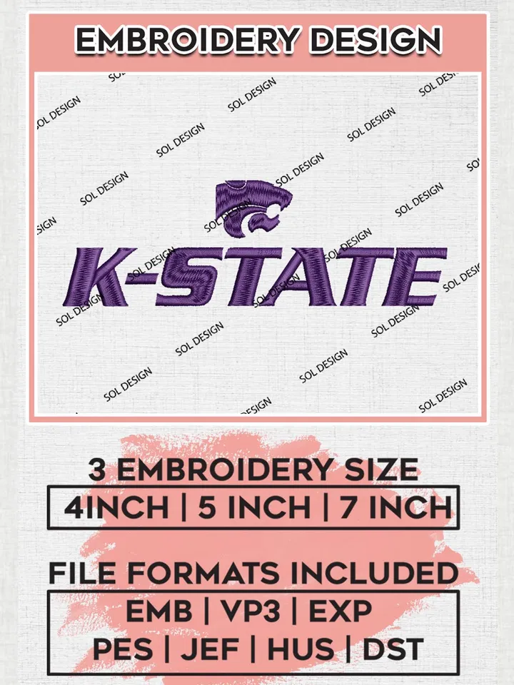 NCAA Kansas State Wildcats Logo Machine Embroidery Design, NCAA K State Wildcats Embroidery Design Design files, NCAA Team Embroidery Designs, NCAA Machine Embroidery Designs, Digital Download
