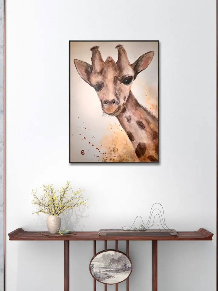 Giraffe original watercolour painting on watercolour paper,kid s room decoration,animals wall art,gift.