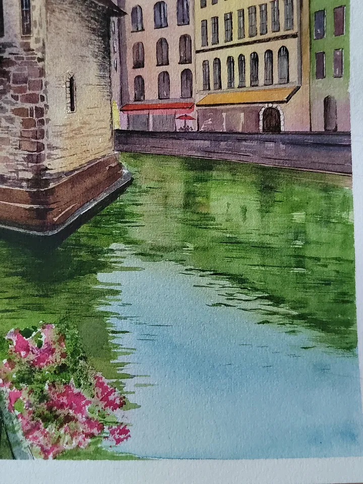 Annecy Town Painting French Cityscape Art Old French Town Artwork Original Watercolor Painting 11.8x15.7 inches by SoftWaves