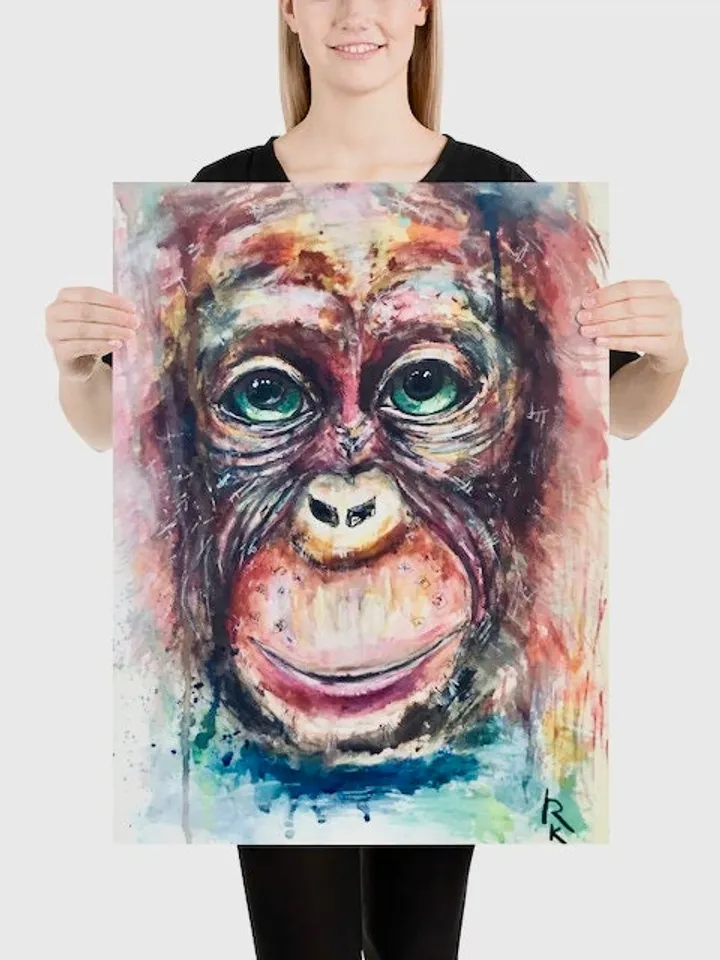 Monkey Short-Sleeve Unisex T-Shirt made with my original watercolour mix media painting,unique gift.