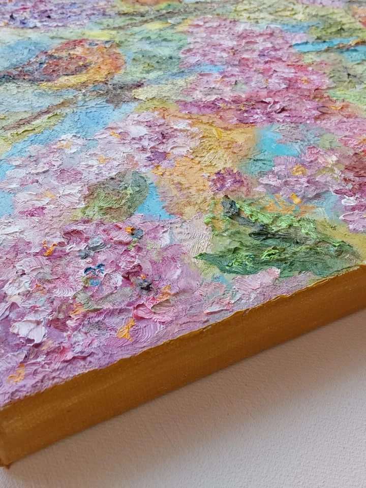 "Spring. Bird talk" oil painting on textured canvas 50x50cm (20x20 inches).