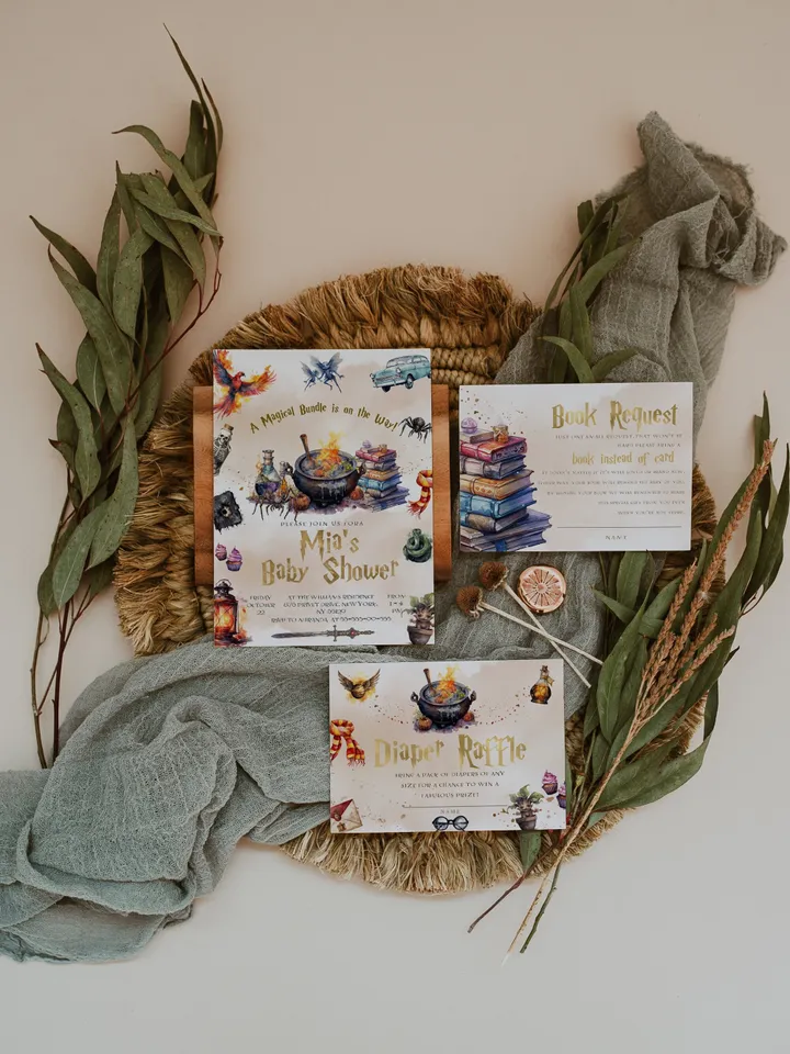 DIY Wizarding World Baby Shower Set; Magic School Baby Shower Template; School of Wizard Baby Shower invitation template; wF55