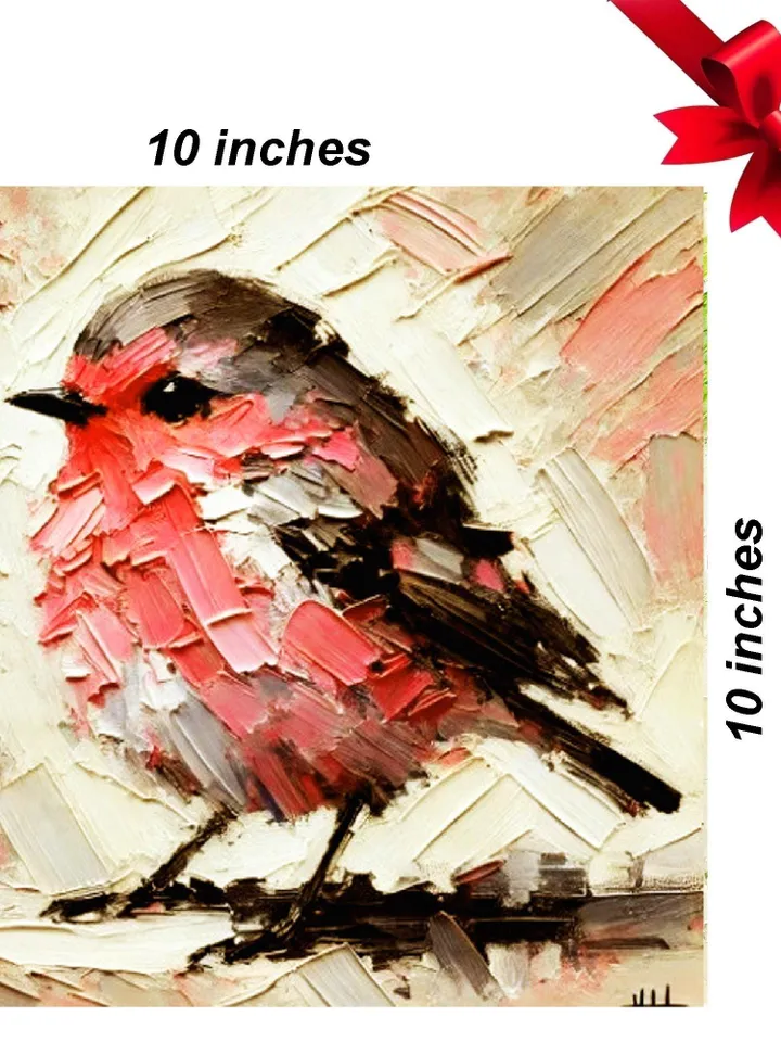 Pink Robin Painting Birds Original Art Christmas Gifts Animal Artwork Pink Robin Impasto Oil Wall Art Personalized Gifts by ArtProkopaloSv