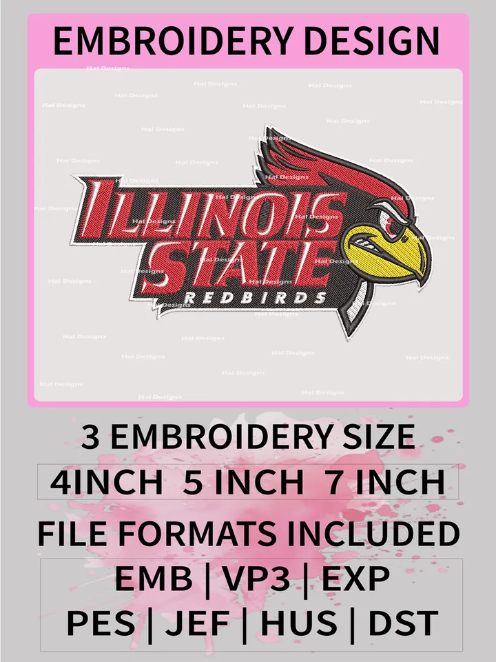 NCAA Illinois State Redbirds Embroidery File, 3 Sizes, 6 Formats, NCAA Machine Embroidery Design, NCAA Logo, NCAA Teams