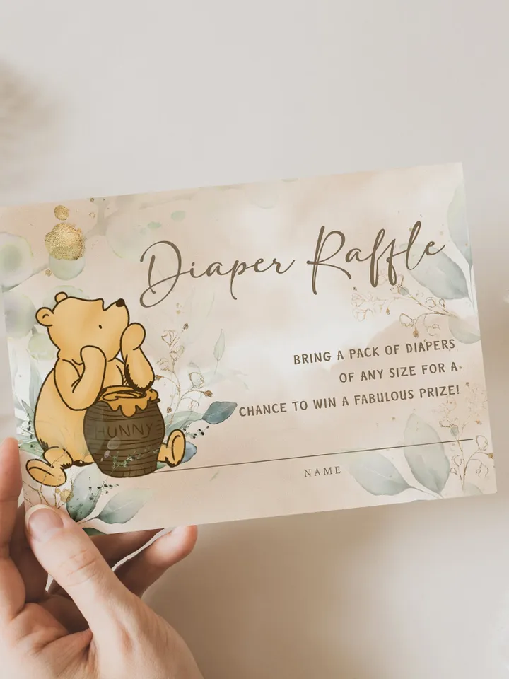 Classic Winnie Pooh Baby Shower diaper raffle; Neutral Baby Shower Template; Winnie Baby Shower diaper raffle; Honey Bear; Winnie Pooh wp4