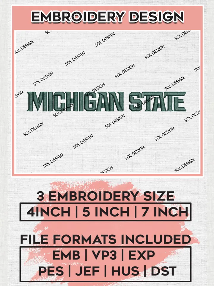 NCAA Michigan State Team Writing Logo Embroidery Design Files, NCAA Michigan State Spartans Machine Embroidery, NCAA Teams, 3 sizes, NCAA Machine embroidery designs, Digital Download