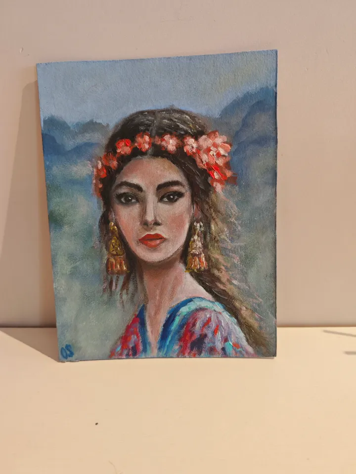 Easten Girl Portrait Original Painting Oriental Girl With Earrings Original Art Girl Portrait Modern Artwork Girl Wall Decor Woman Oriental Oil Painting 6x8 inches by OlgaSokolovaArt