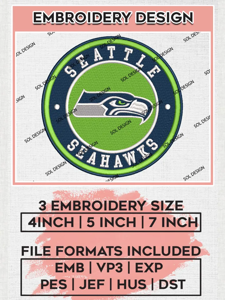 NFL Seattle Seahawks Circle Logo Embroidery Designs, NFL Seahawks Embroidery Designs, NFL Embroidery Designs, NFL Seattle Seahawks Machine Embroidery Design, Digital Download