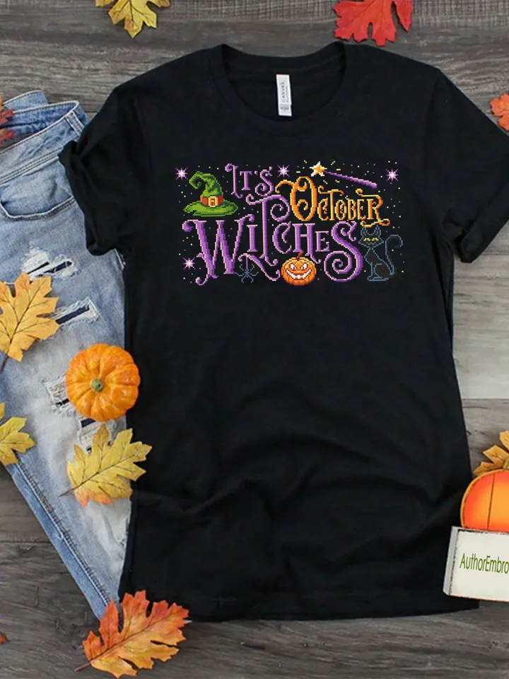 Halloween quotes cross stitch pattern download PDF Witch cross stitch chart, Cute Halloween pattern digital PDF, DIY Halloween decor #H33