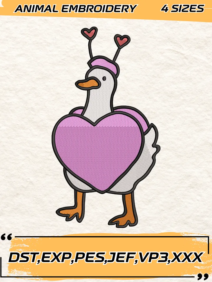 Love Goose Embroidery Design,Animal Embroidery Design,Silly Goose Design,4 Sizes,Digital Download