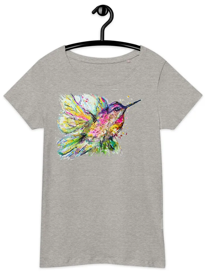 Hummingbirds Women’s basic organic t-shirt made with my original watercolour painting,birds t shirt gifts,unique artistic t shirts.