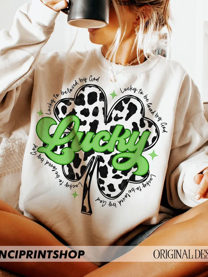 Cow Print Lucky Png, St Patricks Day png, 4 leaf clover png, Retro St. Patty's Day Png, St Patricks Shirt Design, Lucky png, Sublimation png