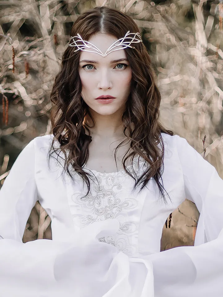 Tiara for wood nymph from branches and leaves, Crown of Forest dryad, Silver diadem, fantasy fairy elven Princess, Indis