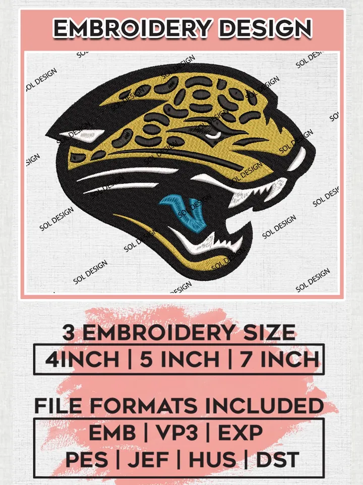 NFL Jacksonville Jaguars Logo Embroidery Designs, NFL Jaguars, NFL Embroidery Designs, NFL Jacksonville Jaguars Machine Embroidery Design, Digital Download