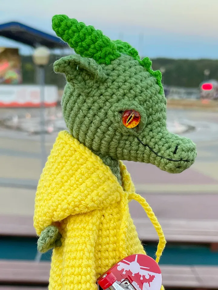 Crochet green dragon in hoodie gift idea for all lover dragons, handmade art doll, exclusive stuffed toys for adults