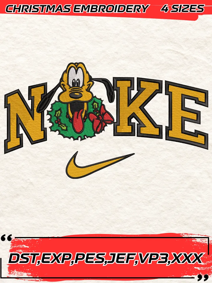 Swoosh Desney Pluto Christmas Embroidery Design,Christmas Embroidery Design,4 Sizes,Digital Download