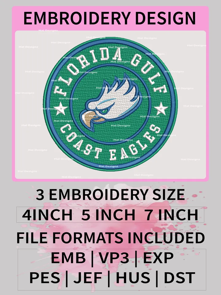 NCAA Florida Gulf Coast Eagles Embroidery File, 3 Sizes, 6 Formats, NCAA Machine Embroidery Design, NCAA Logo, NCAA Teams