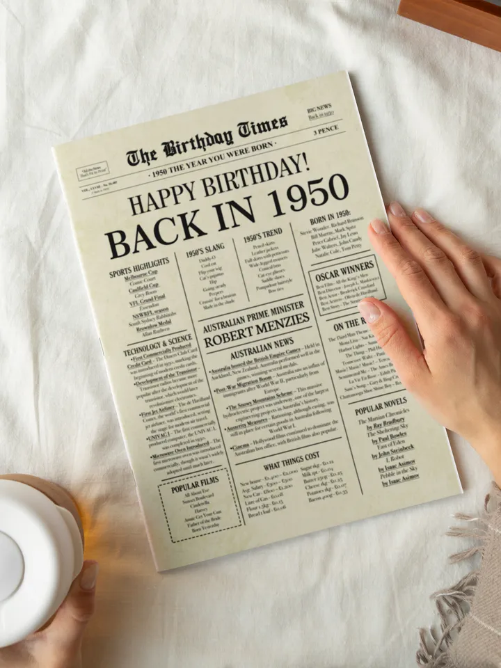 1950 AUSTRALIA, 75th birthday newspaper print Australian, 1950 birthday poster INSTANT DOWNLOAD, 75 years ago back in 1950 print for Aussie