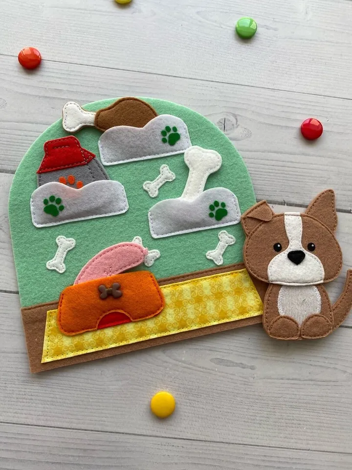 Felt Dog house pattern pdf, Quiet book Dollhouse pattern, Pet Felt book pattern svg, Felt dog Pattern, Busy book pattern for girl