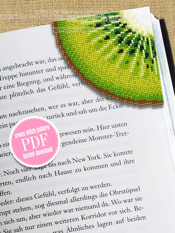 Corner bookmark kiwi fruit cross stitch pattern PDF download Kiwi cross stitch chart, Tropical fruit bookmark corner digital PDF, Vegetable food #B241