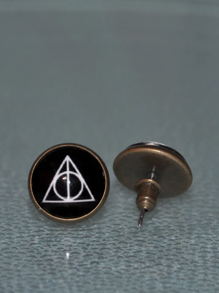 Harry Potter Earrings, Deathly Hallows earrings Gryffindor Slytherin fans gift Triangle earrings