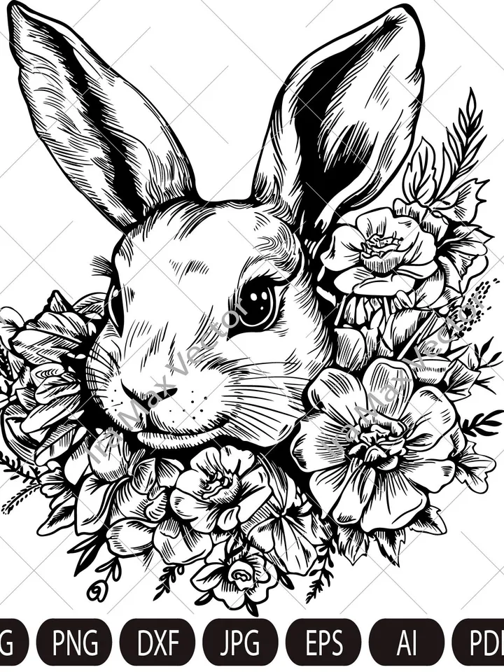 Bunny  SVG, Bunny in flowers, Easter Bunny SVG, Happy Easter svg, Spring svg, Rabbit SVG Cut file, Flower Bunny svg, Animal Face svg
