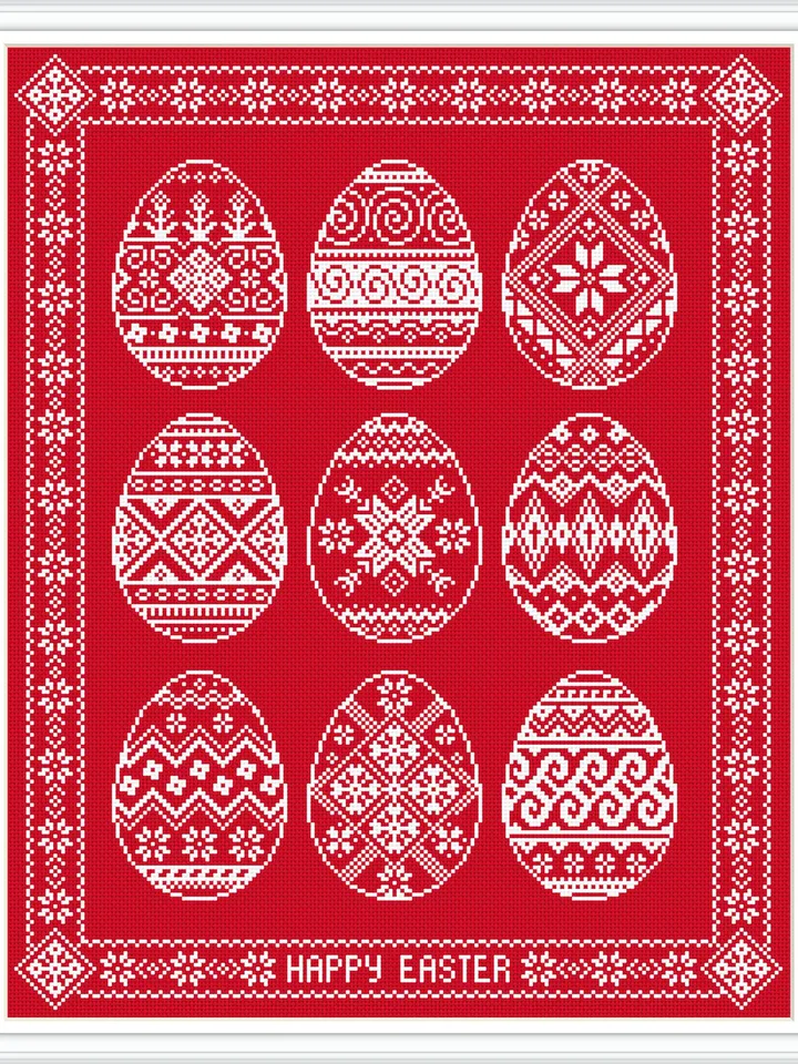 Easter eggs cross stitch pattern PDF download Monochrome sampler cross stitch chart, Easter pattern digital PDF, Egg ornament folk #T43