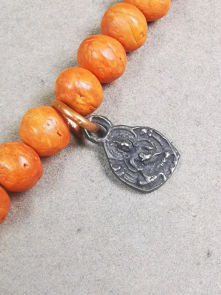Gandhanra Handmade Tibetan Mala Pendant,Yellow Jambhala Amulet for Prayer Beads,Bag Hanging,0.7" × 0.4"