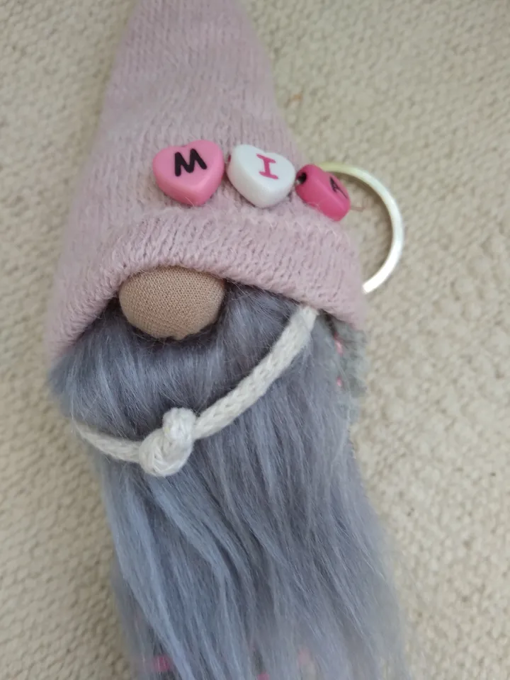 Pink and grey Gnome charm with your name