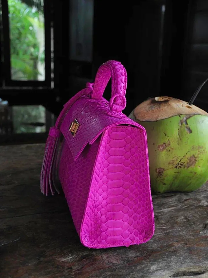 Top handle hot pink classy genuine python skin bag | exotic leather bags | Elegant women purse | snake skin bag | designer leather bag