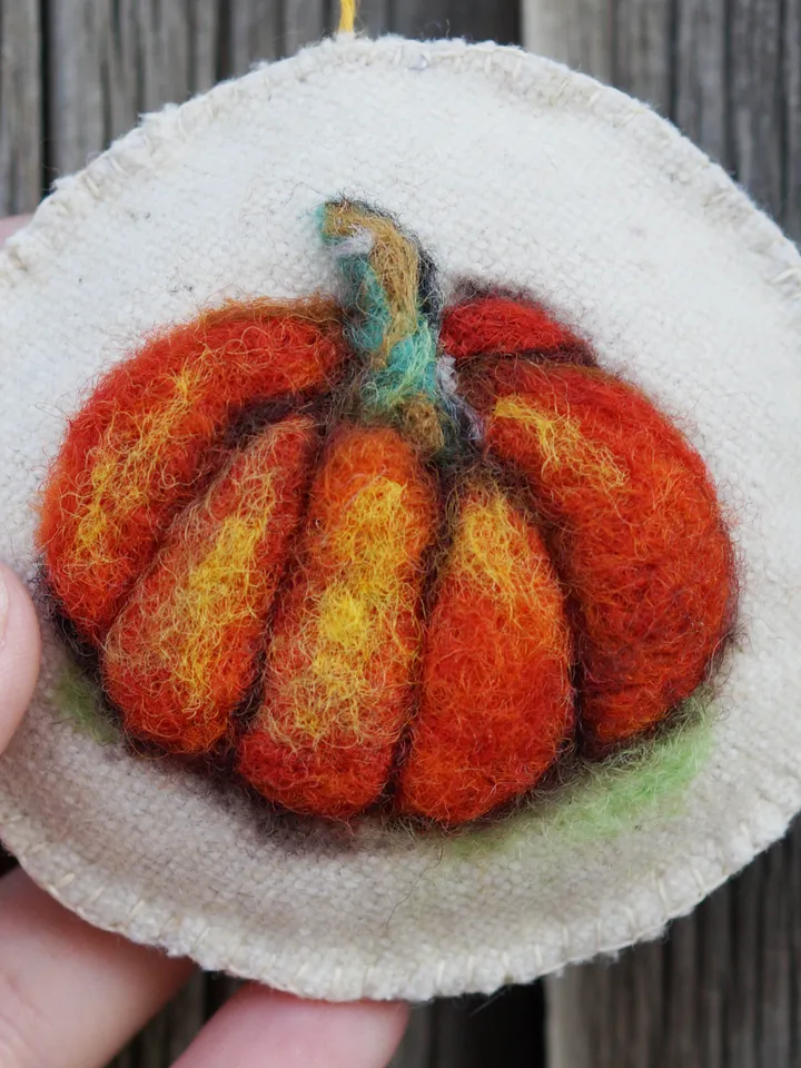 Needle felted pumpkin ornament, wool ornament, orange pumpkin, fall decor, ready to ship from the USA