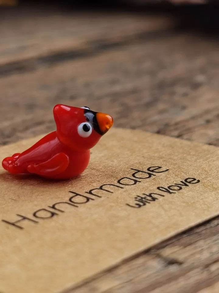 Glass figurines Red cardinal bird figurine Glass cardinal figurine Tiny cardinal Miniature cardinal Tiny glass animals Glass birds Dollhouse