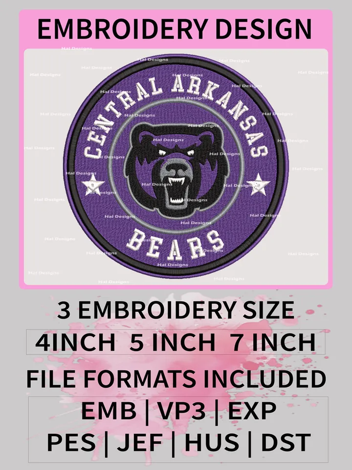 NCAA Central Arkansas Bears Embroidery File, 3 Sizes, 6 Formats, NCAA Machine Embroidery Design, NCAA Logo, NCAA Teams
