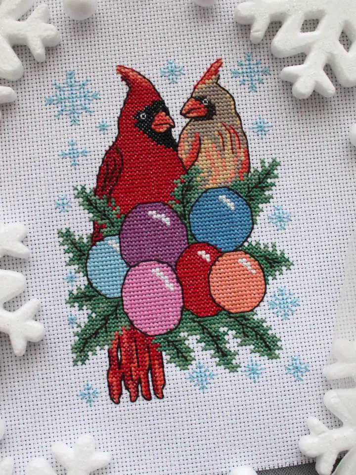 Cross stitch pattern Cardinals, Christmas cross stitch chart PDF