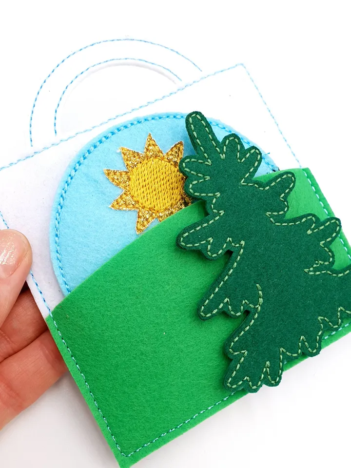 Day Night Quiet Book Page ITH Embroidery Design, Sun Moon Wheel Felt Activity Page, Learning Time Toy Pattern 4x4 Hoop