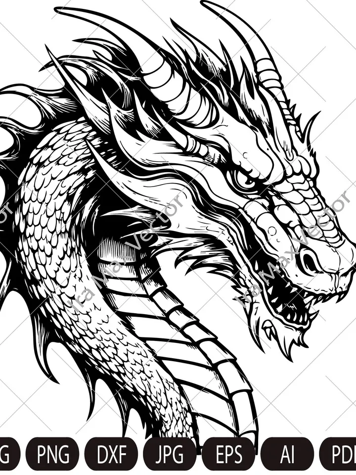 Dragon portrait svg, Dragon head svg, Dragon face svg, Dragon detailed, Dragon vector, instant digital download