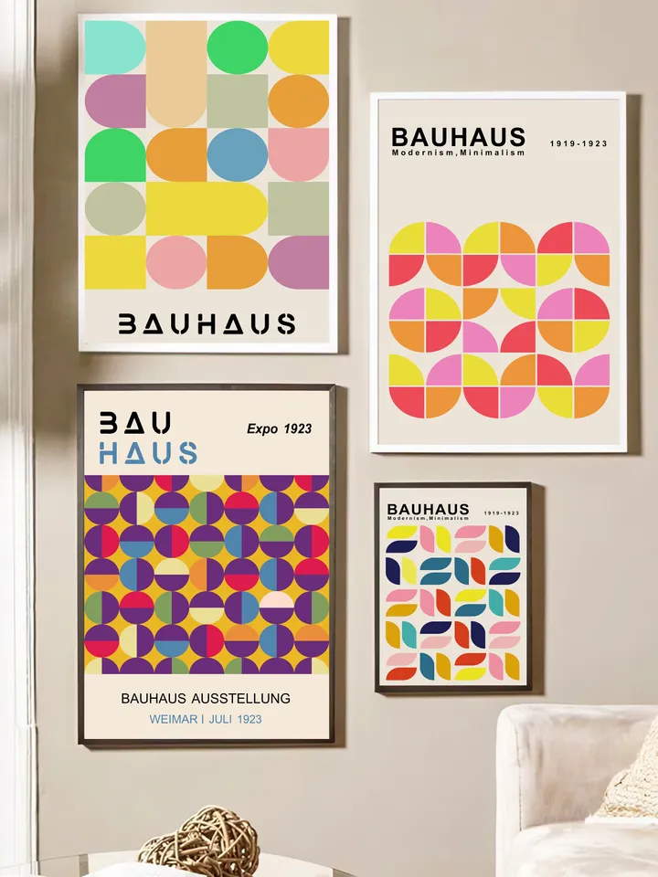 Bauhaus poster set of 8 premium printable wall art prints mid century modern minimalist abstract geometric bundle digital download poster
