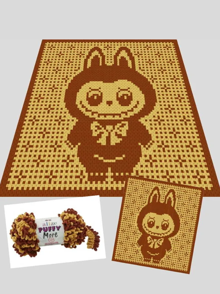 Loop yarn Finger knitted Labubu Toy blanket pattern