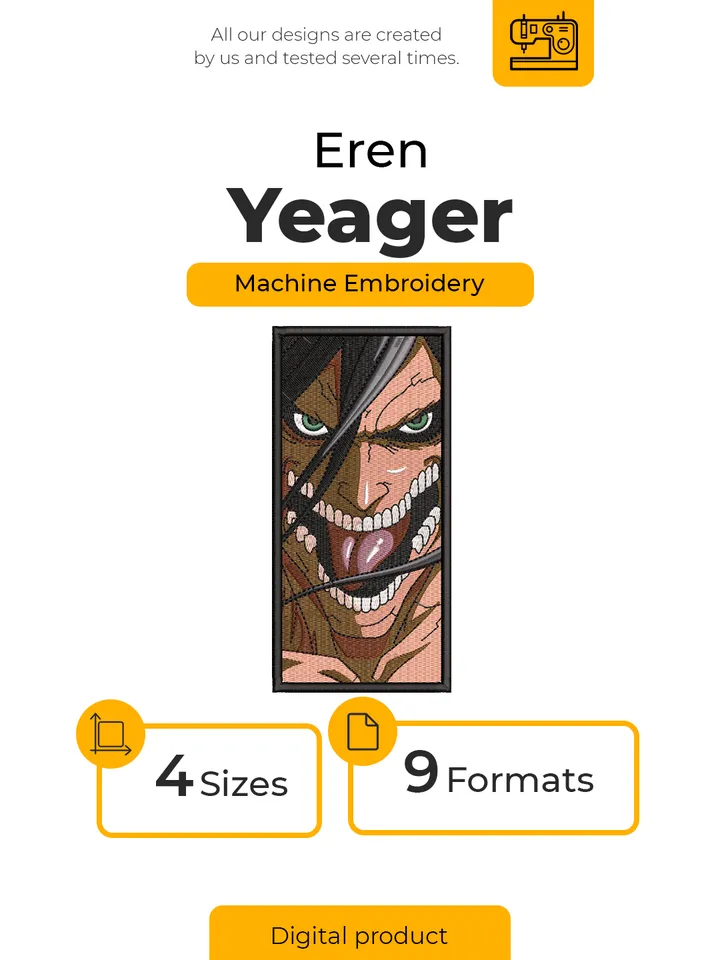 Eren Embroidery Design File/ Attack On Titan Anime Embroidery Design/ Machine Design. Swoosh