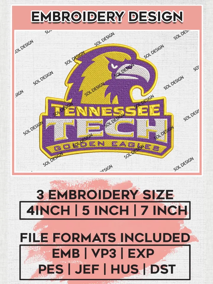 NCAA Tennessee Tech Golden Eagles Team Logo Machine Embroidery Design, NCAA Tennessee Tech Golden Eagles Design Design files, NCAA Team Embroidery Designs, NCAA Machine Embroidery Designs, Digital Download