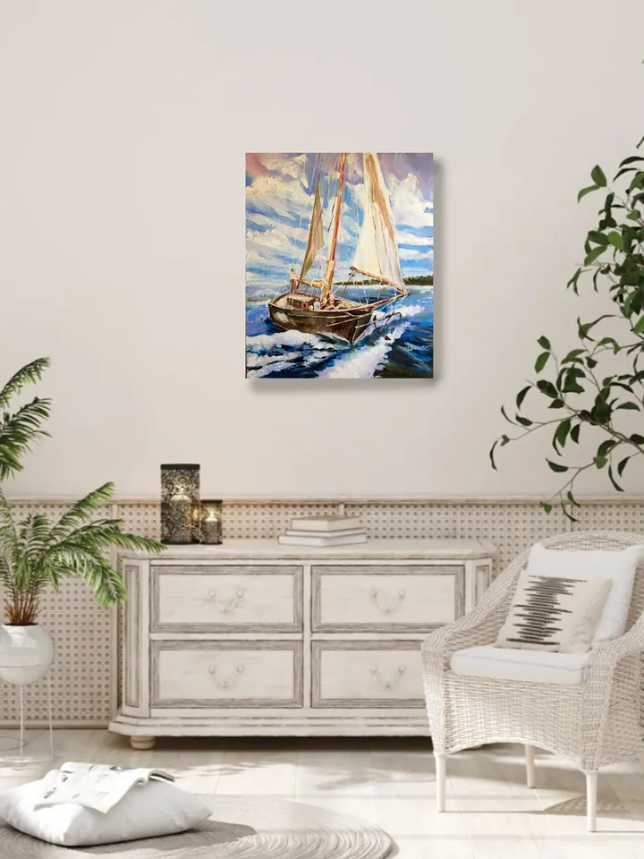 Sailboat painting, Original Seascape oil painting on canvas