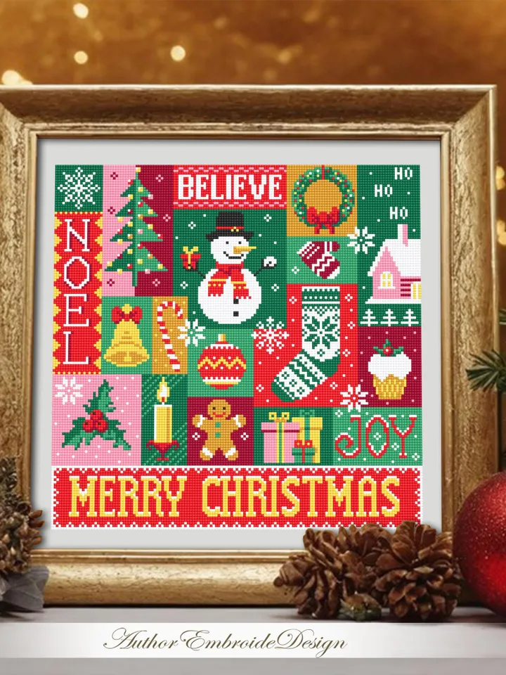 Christmas sampler cross stitch pattern PDF download Xmas cross stitch chart, Merry christmas pattern digital PDF, Christmas ornament #N143