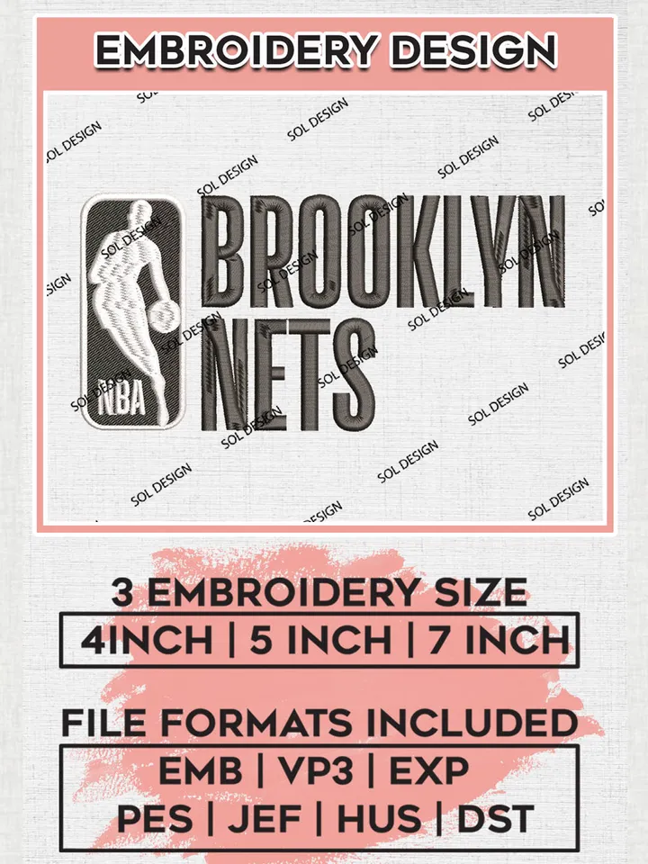 Brooklyn Nets Team NBA Logo Embroidery Designs, Brooklyn Nets Team Logo Embroidery, NBA Logo Machine Embroidery, NBA Embroidery Design, Digital Download