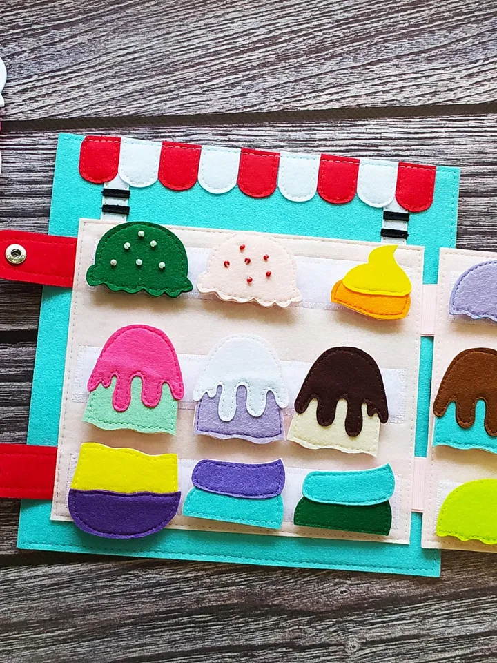 Ice Cream Quiet book Pattern , Kitchen Felt book template pdf, Soft sensory book template, Busy book sewing ideas for girl 2, 3, 4 year old
